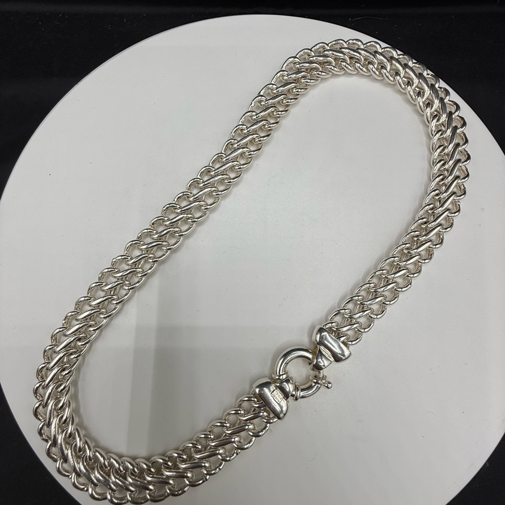 Heavy Solid Sterling Silver Double Curb Chain Nec… - image 7